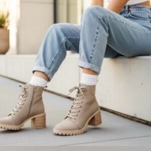 Dolce Vita Khaki Lace-Up Moto Boots